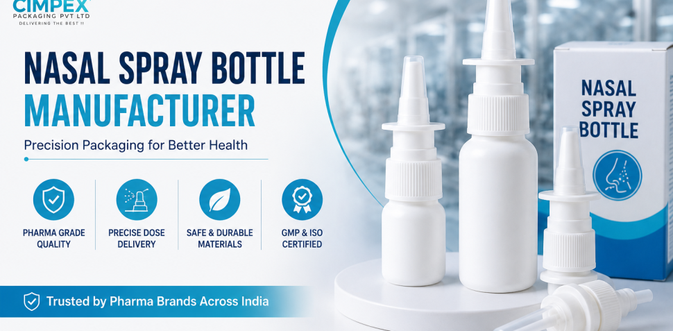 Professional nasal spray bottle packaging with LDPE bottles, precision spray pumps, and pharmaceutical-grade manufacturing by Cimpex Packaging.