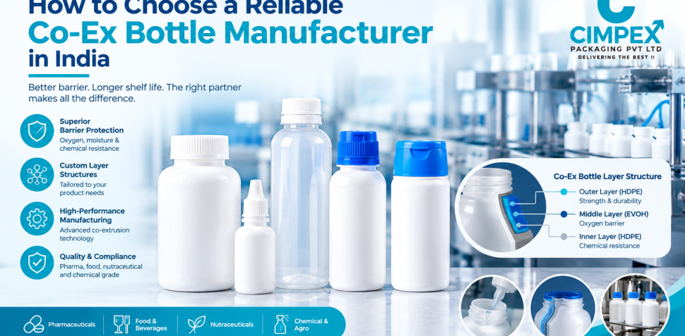 Co-ex bottle manufacturer in India showcasing multilayer bottles, barrier protection, co-extrusion technology, and pharmaceutical packaging applications.