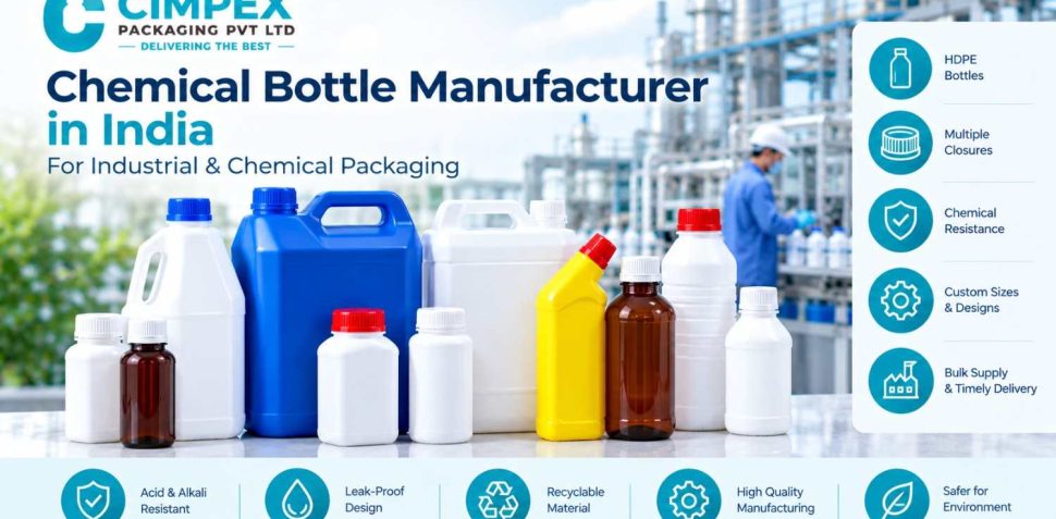 Chemical bottle manufacturer in India offering HDPE bottles with multiple closures, custom sizes, chemical resistance and bulk supply options.