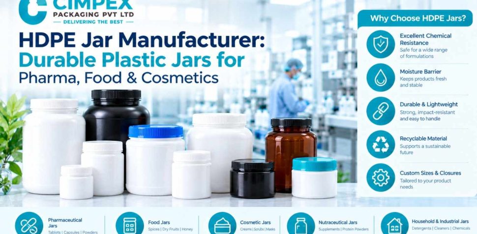 HDPE jar manufacturer offering durable plastic jars for pharmaceutical, food, cosmetic, nutraceutical, household and industrial products